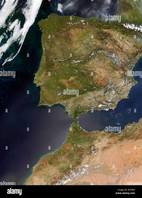 Satellite Image Of The Iberian Peninsula Spain And Portugal Stock Photo