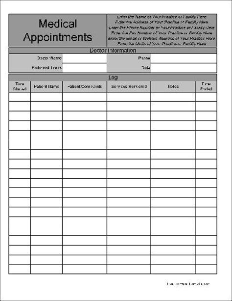 Free Personalized Wide Row Medical Appointments Log From Formville