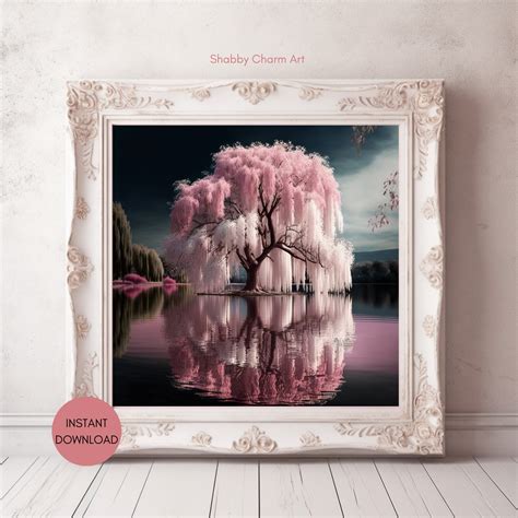 Pink Weeping Willow Tree Fantasy Wall Art Ethereal Etsy