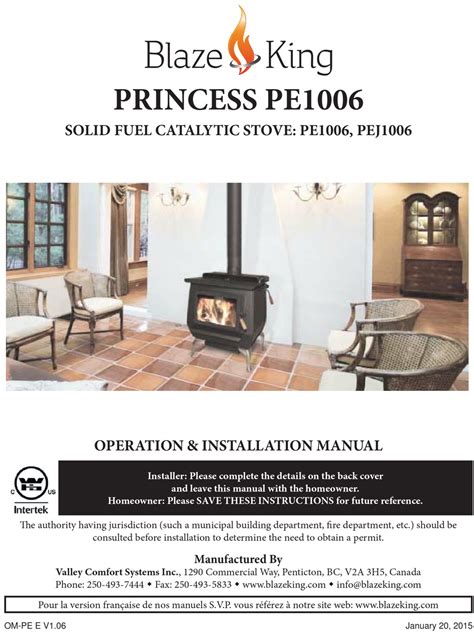 Blaze King Princess Pe1006 Operation And Installation Manual Pdf Download Manualslib