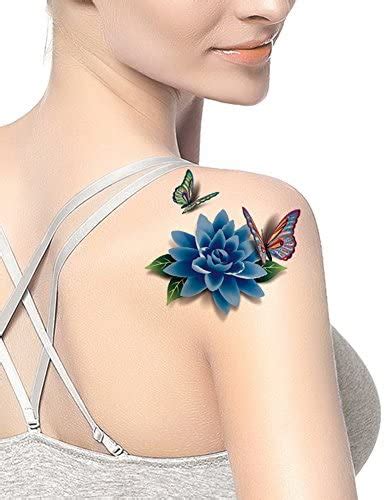 Tafly Womens Blue Flower 3d Peony Butterfly Lower Back Temporary Tattoos 5 Sheets