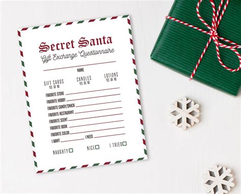 Secret Santa Questionnaire Christmas Secret Santa Wish List Christmas
