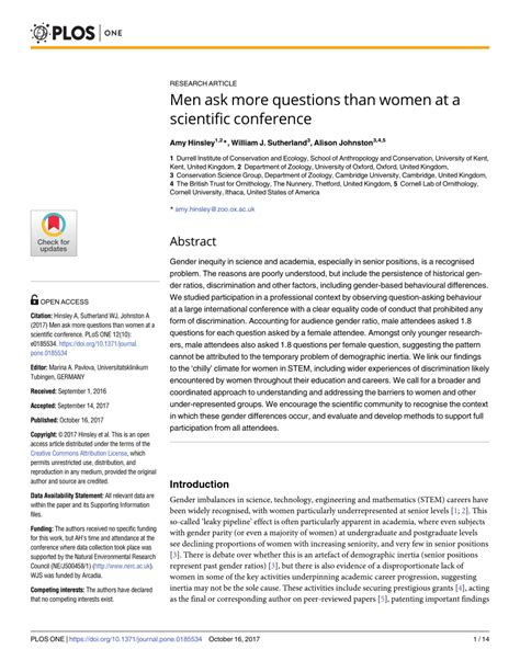 Pdf Men Ask More Questions Than Women At A Scientific Conference
