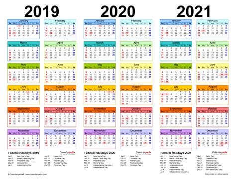 2021 And 2019 Holiday Calendar