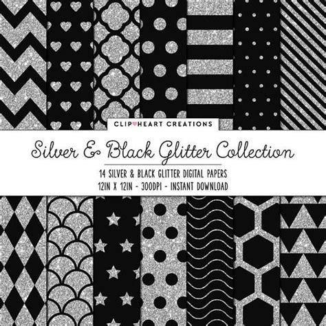 14 Silver And Black Glitter Pattern Digital Papers Commercial Etsy
