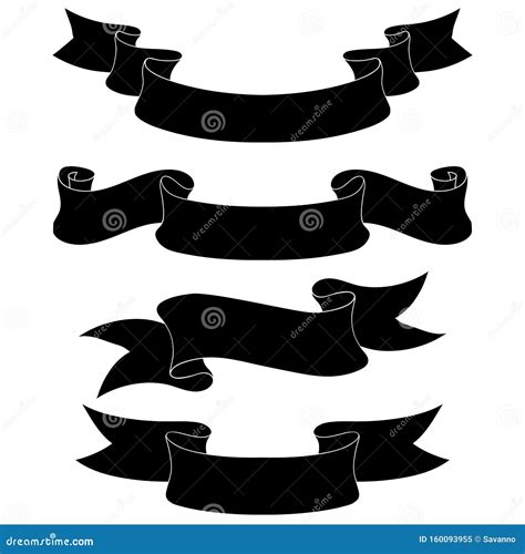 Ribbon Scrolls Set Black Silhouette Icons Stock Vector Illustration