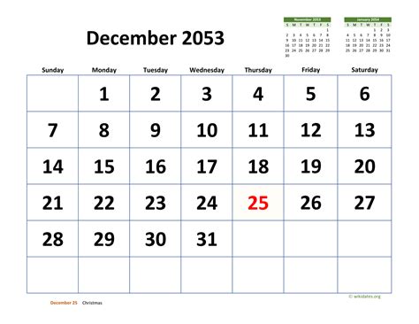 December 2053 Calendar With Extra Large Dates