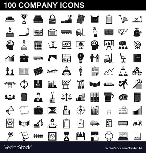 100 Company Icons Set Simple Style Royalty Free Vector Image