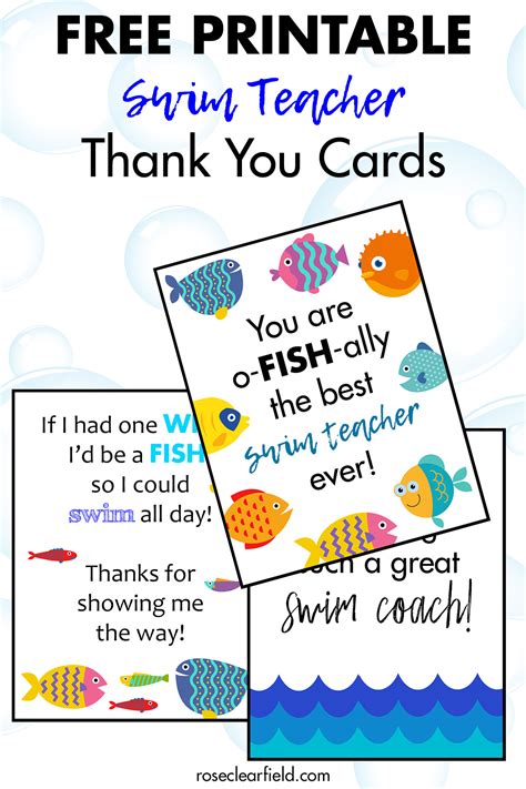 Free Printable Swim Teacher Coach Thank You Cards • Rose Clearfield