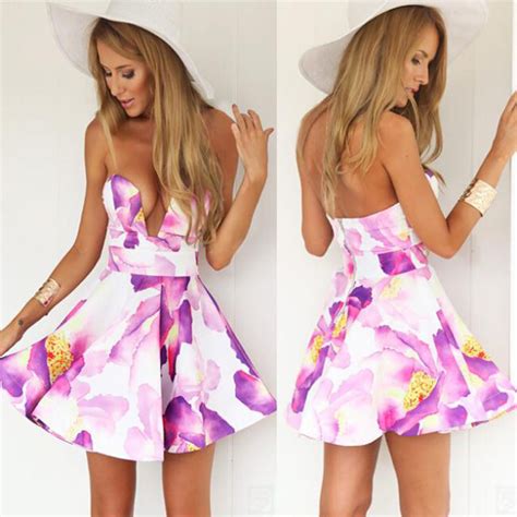 Sexy Deep V Strapless Padded A Line Floral Print Dress On Luulla