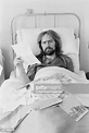 English singer and musician, Roy Harper pictured lying in a hospital ...