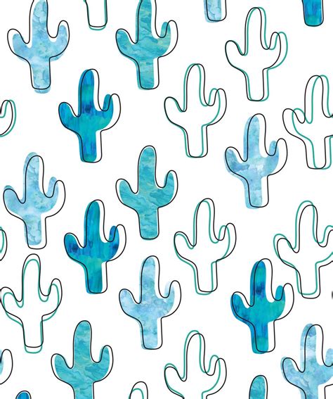 The Plains A Bold Blue Cactus Wallpaper Print In 2020 Plain