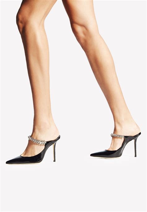 Jimmy Choo Bing 100 Crystal Strap Mules In Patent Leather In Black Lyst