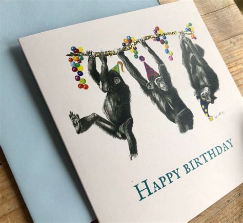 Happy Birthday Chimps Greeting Card Chimpanzees Chimp Art Etsy