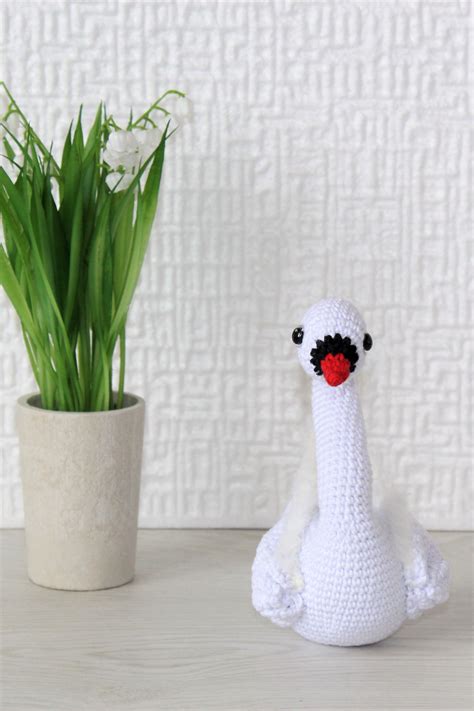 Crochet Swan White Crocheted Swan Toy Stuffed Amigurumi Bird Etsy