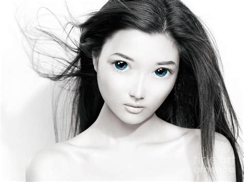Cute Anime Girl With Big Blue Eyes Artistic Portrait
