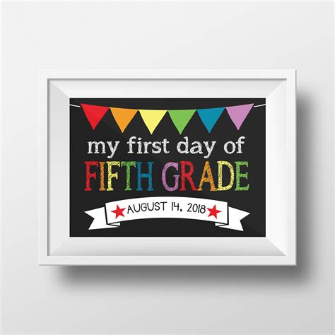 First Day Of School Fifth Grade 5th Chalkboard Sign 11x14 Etsy