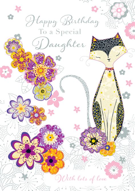 Daughter Pretty Cat Handmade Birthday Greeting Card