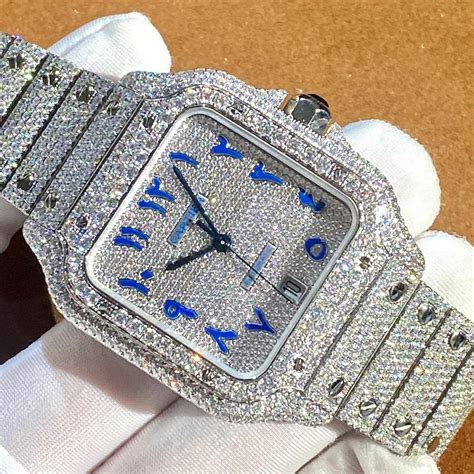 Cartier Santos Watch Natural Moissanite Iced Out Diamond Etsy