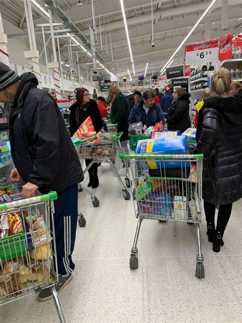 Panic At The Tesco As Shoppers Cram Into The Aisles For Last Minute