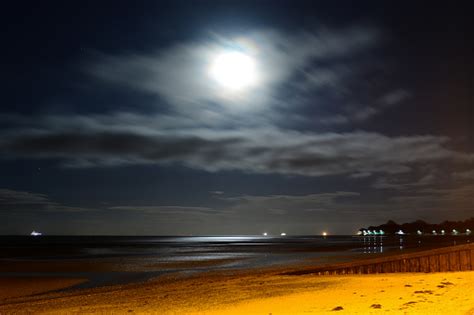 Full Moon And Beach Night Scene Stock Photo Download