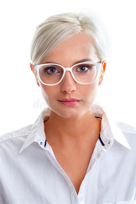 Woman In White Glasses Head And Shoulders Stock Image Image Of Front Caucasian 53460051