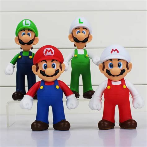 4Pcs Set Super Mario Bros Mario Luigi PVC Action Figures Toys 12 13cm