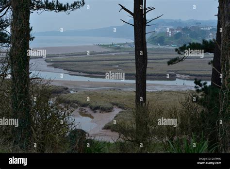 Looking West Onto Budleigh Salterton Devon Uk With The River Otter In The Foreground Stock