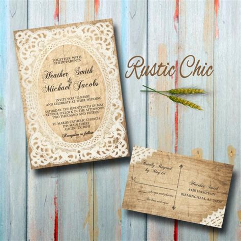 This one features a chic illustration and wooden tag engraved with your initials. Custom Country Wedding Invitations with RSVP - Rustic Chic ...