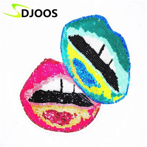 1pcs Sexy Lips Embroidered Sequined Patches For Clothing Logo Biker
