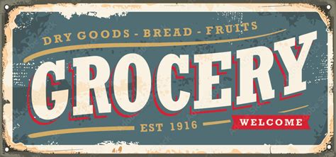 Vintage Grocery Store Sign With Old Typography Retro Advertisement For