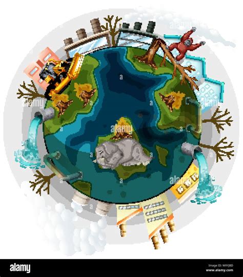 Earth With Deforestation And Global Warming Problems Illustration Stock