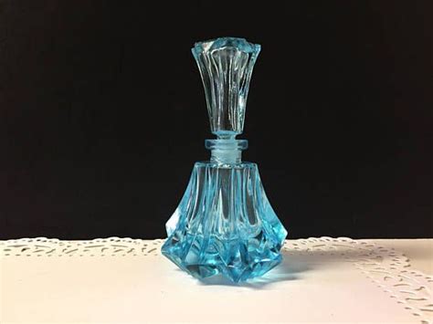Vintage Crystal Blue Perfume Bottle Pretty Art Deco Style Bottle With
