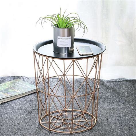 A smaller wooden coffee table can give your room a very traditional look, depending on which model you pick. Modern Gold Round Wire Metal Storage Basket Side Table ...