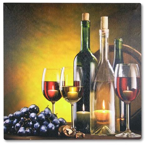 Wall hangings that look like something you'd find digging through your grandpa's attic. Amazon.com: Wine Decor - Canvas Wall Art with LED Lights - Wine Print with Glasses and Bottles ...