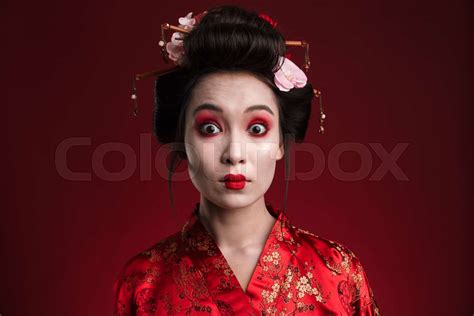 image of surprised asian geisha woman in traditional japanese kimono stock image colourbox