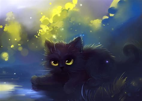 Anime Gato Negro Con Ojos Amarillos Lindo Fondo De Pantalla De