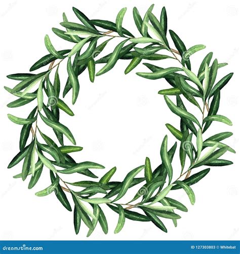 Wreath With Tender Olives Brunches And Leaves Stock Illustration