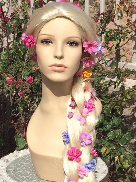 Hand Made Rapunzel Tangled Braided Long Blonde Flower Custom Wig
