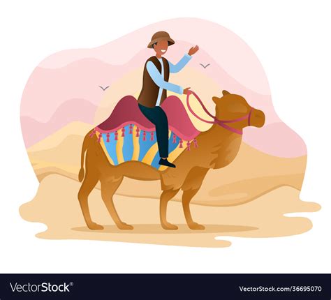 Male Character Is Offering To Ride Camels Through Vector Image