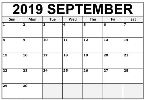 Printable September 2019 Calendar Office Template Net Market Media