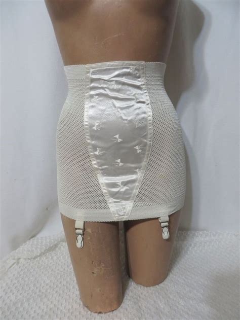 vintage 50s girdle satin panel high waist open bottom rayon rubber mesh tight 32 unknown Белье