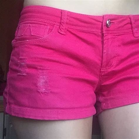 Hot Pink Low Rise Shorts Pink Jean Shorts With Destroyed Pockets Back