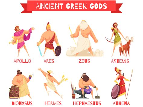 Cartoon Illustration Of Mythological Greek Gods And G