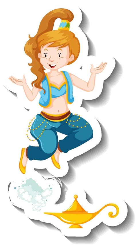 Genie Lady Coming Out Of Magic Lamp Cartoon Character Sticker 3032022