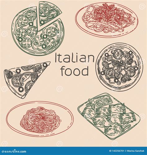 Pizza Pasta And Ravioli Stock Vector Illustration Of Vintage