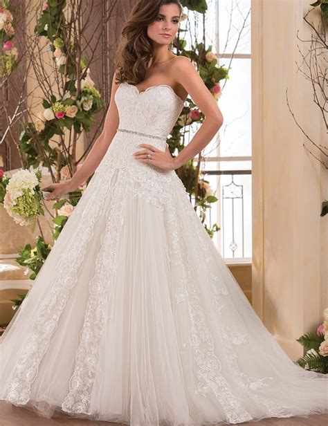 A Line 2015 New Sweetheart Beaded White Ivory Strapless Applique Tulle