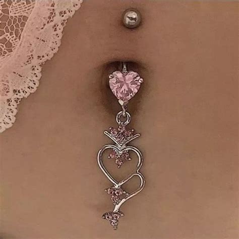 Pink Heart Belly Button Ring Y K S Aesthetic Body Jewelry Surgical