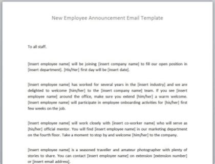 New Employee Announcement Email Template