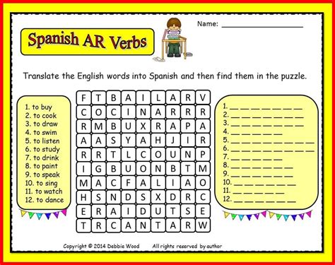 Spanish Ar Verbs Worksheet